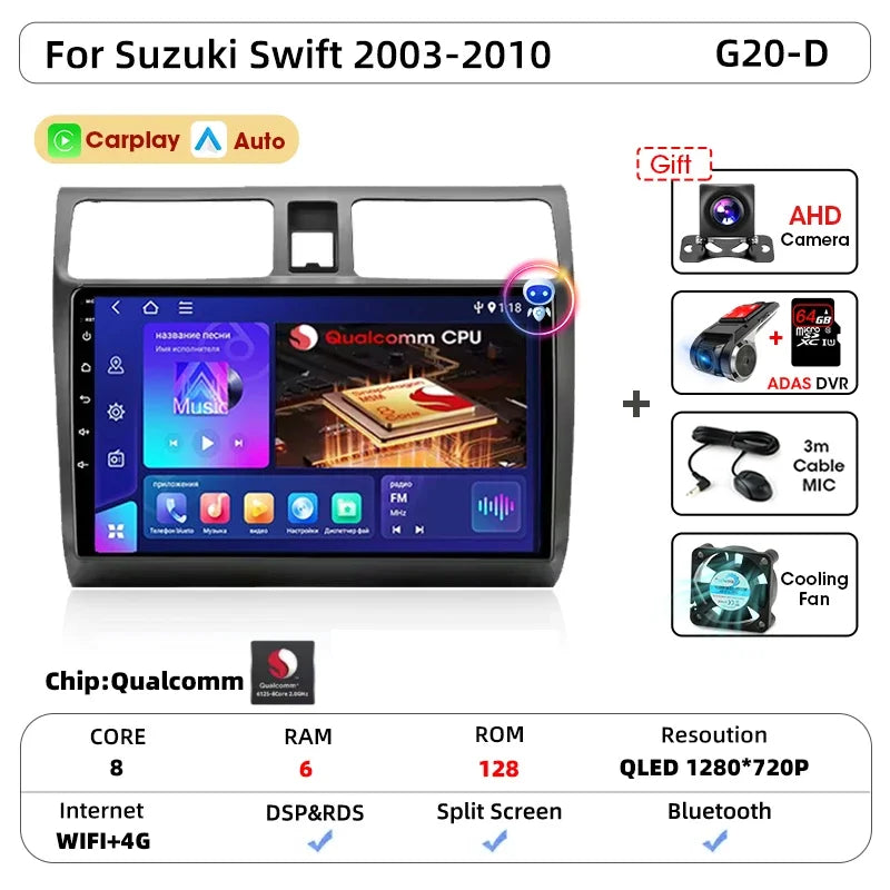 Srnubi autoradio pour Suzuki Swift 2003 2005 2006 2007 2008 2009 2010 sans fil Carplay Android Auto lecteur multimédia de voiture 2 Din