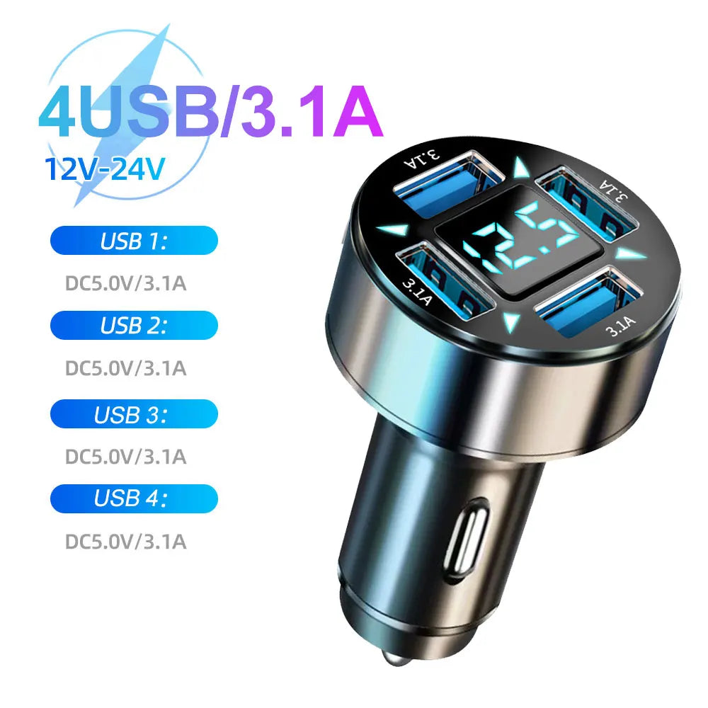 Chargeur de voiture à charge rapide, 66-250W, PD, QC3.0, une à six voitures, prise allume-cigare Laguna, charge flash avec affichage numérique
