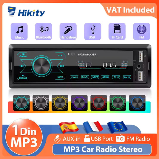 Hikity 1 DIN Lecteur MP3 de voiture à écran tactile intégré 12V Radio stéréo Bluetooth FM USB SD AUX-IN 12V Autoradio avec télécommande