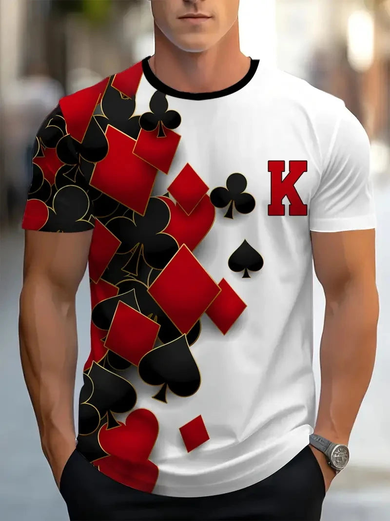 Carte graphique hommes T-Shirts impression 3D carte à jouer à manches courtes décontracté été haut col rond surdimensionné hommes enfants Harajuku Y2k vêtements