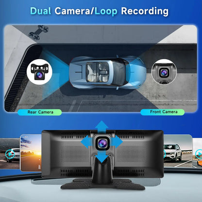 Caméra embarquée 10,26 pouces 2K, écran sans fil CarPlay et Android Auto, caméra de recul BYLITU, double objectif, DVR, WiFi, GPS, navigation, enregistreur vidéo