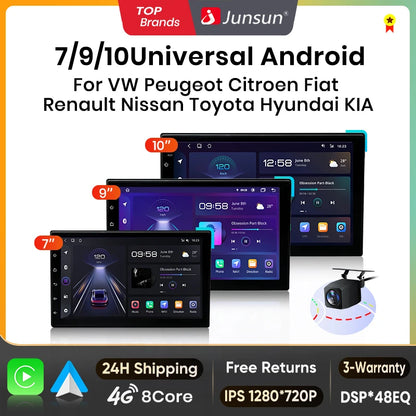 Junsun 7 9 10 pouces Radio universelle Carplay Android Auto autoradio lecteur multimédia systèmes intelligents pour Ford Peugeot Fiat