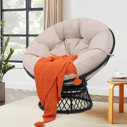 Fauteuil Papasan surdimensionné de 46 pouces avec rotation à 360° °   Fauteuil pivotant, cadre en rotin imperméable et coussin épais pour adultes