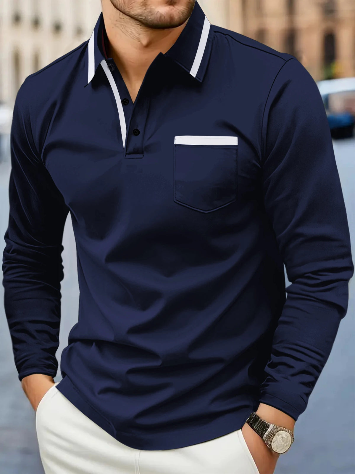 Printemps et automne best-seller mode golf hommes revers poche confortable sport décontracté couleur unie à manches longues haut respirant