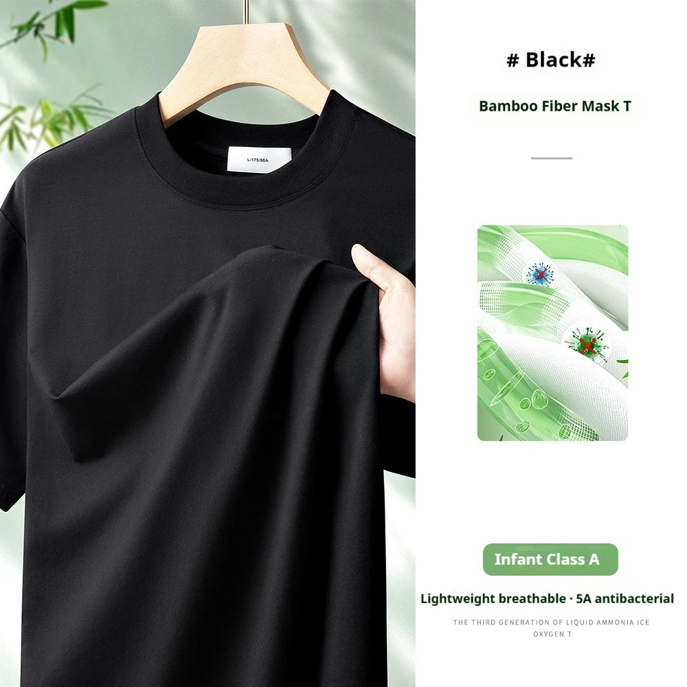 Fibre de bambou antibactérienne classe A Cool pour hommes à manches courtes 2025 nouveau T-Shirt haut de gamme polyvalent de couleur unie respectueux de la peau