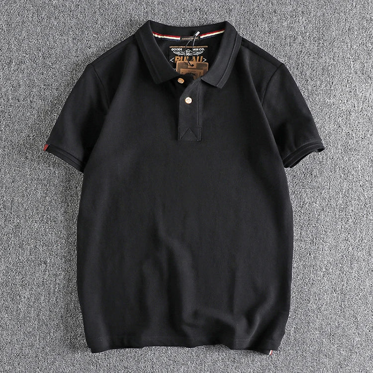 T-shirt rétro américain à manches courtes pour hommes, Polo à revers de couleur unie, à la mode, 100% coton, hauts d'affaires décontractés