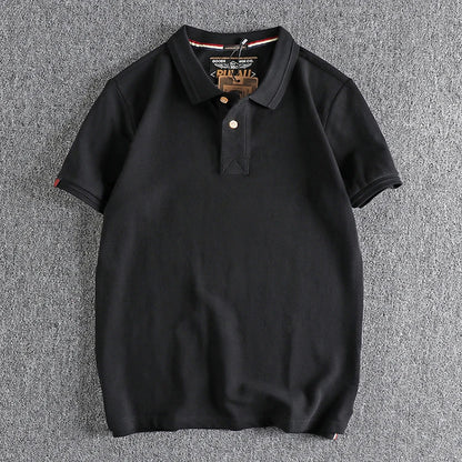 T-shirt rétro américain à manches courtes pour hommes, Polo à revers de couleur unie, à la mode, 100% coton, hauts d'affaires décontractés