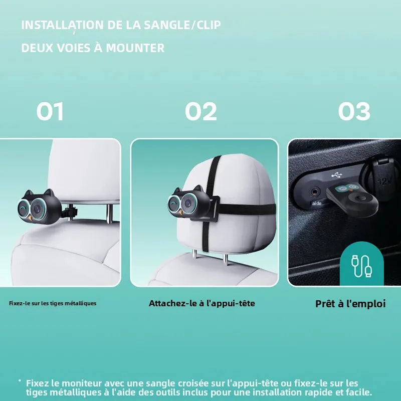 Ottocast Cabin Care Adaptateur Carplay sans fil Caméra de voiture pour bébé pour siège arrière 1080P 150 °   Moniteur de siège arrière à vision nocturne grand angle