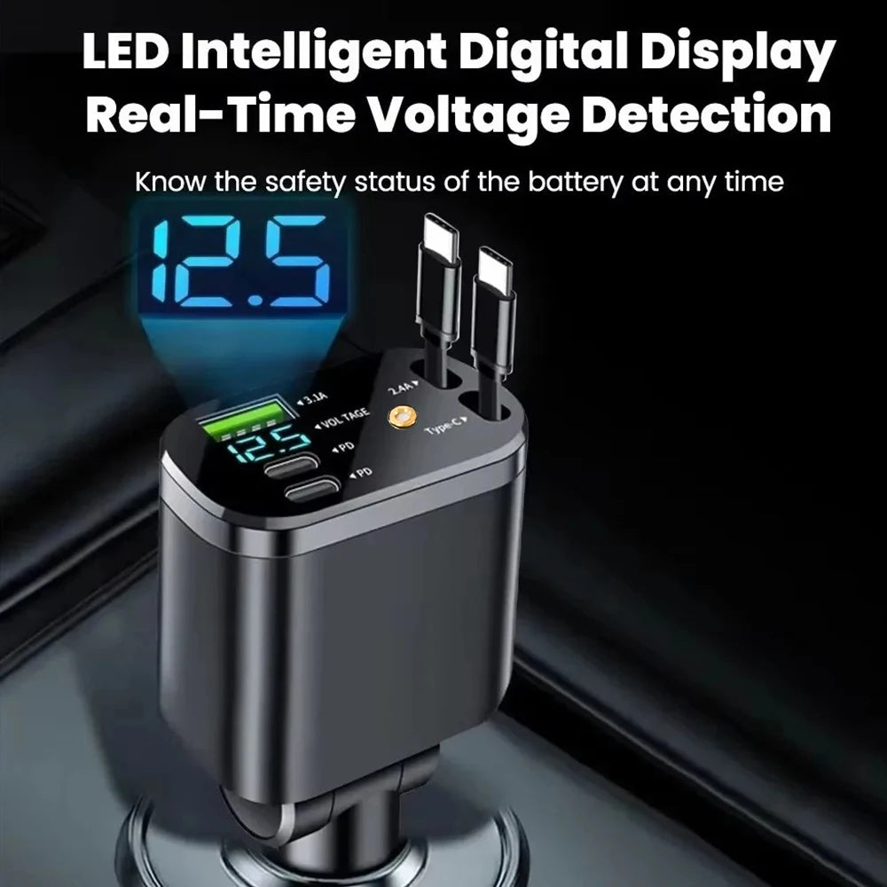 Chargeur de voiture rétractable 5 en 1, 120W, avec lumière étoilée, adaptateur allume-cigare Super rapide pour iPhone Huawei Samsung