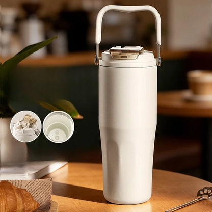 Gobelet à revêtement en céramique de 800ml, avec paille, bouteille d'eau isolée de grande capacité, étanche, poignée détachable, infuseur à thé pour voyage