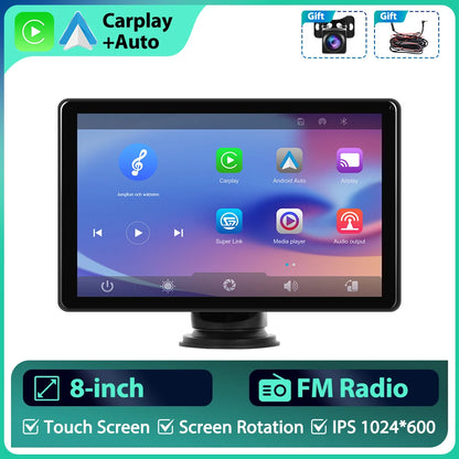 Podofo 8 ''lecteur d'écran intelligent CarPlay Android Auto IPS lecteur multimédia à écran Vertical vers FM Bluetooth Airplay Android Cast