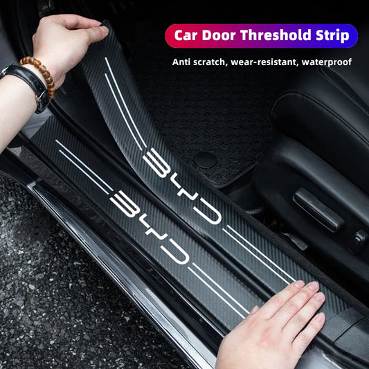 Décalcomanies de porte de voiture en cuir, fibre de carbone, seuil anti-rayures, BYD Atto 3 Yuan Plus Han Tang EV F3 E6 Dmi Song F0 Qin Pro, 5 pièces