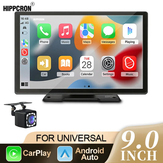 Hipppcron 9 "Radio de voiture Portable lecteur vidéo multimédia sans fil CarPlay et Android Auto IPS écran tactile BT USB TF entrée AUX