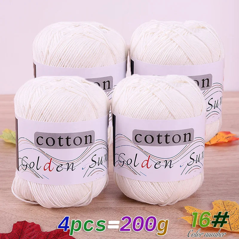 200 g de fil de coton pur 100 %, fil au crochet moyen-fin, fait à la main pour tricoter des pulls, des gilets, des chapeaux et des petites couvertures. Fil de coton moyen-fin, 1 pièce = 4 pièces = 200 grammes