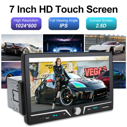 Hippcron autoradio 1 Din sans fil Android Auto Carplay MP5 stéréo 7 "écran IPS Bluetooth lien miroir type-c charge universelle