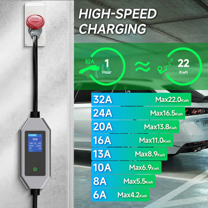 شاحن سيارات كهربائية محمول AFYEEV 22KW 32A 3 مراحل من النوع 2، مع تحكم عبر تطبيق Wi-Fi، صندوق شحن EVSE، محطة شحن لمركبات السيارات الكهربائية