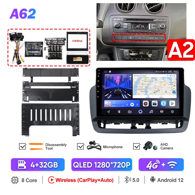 Pour Seat Ibiza 2012 2013 2014 2015 Android Auto Carplay Radio voiture lecteur vidéo multimédia GPS Navigation QLED écran tactile 4G