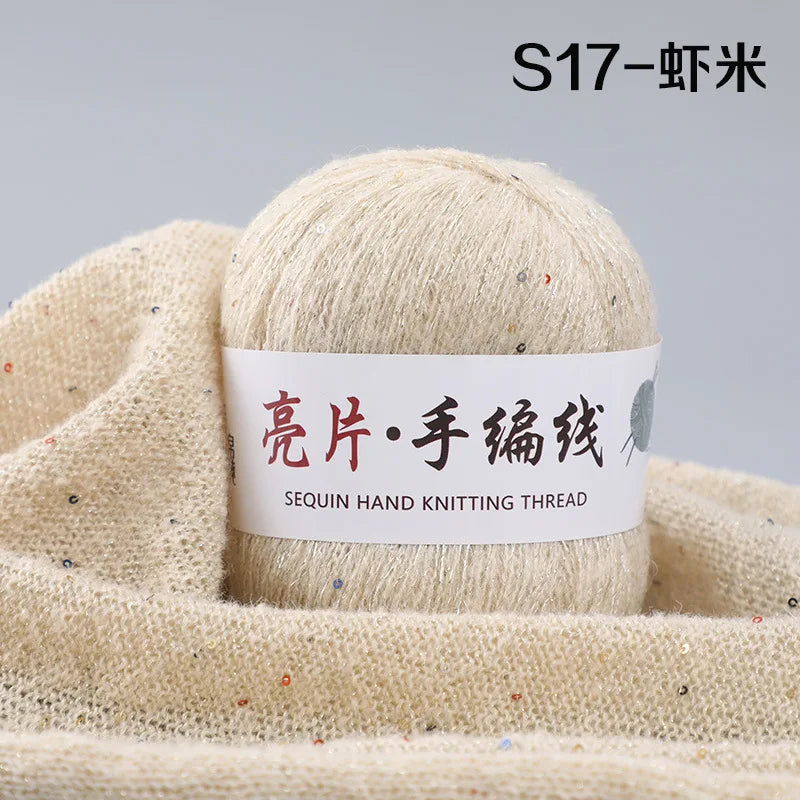 Fil de mohair de dentelle avec paillettes, fil de boucle de crochet, paillettes brillantes, pull de bricolage, 150g, 50G * 3