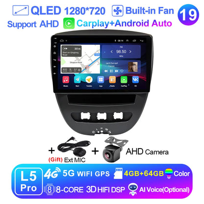 LEHX-Autoradio L6 Pro, Android 14, 2 Din, Stéréo, CarPlay, Limitation de Courant, GPS, pour Voiture KIT 107, Toyota Aygo, Cristaux en C1 (2005-2014)
