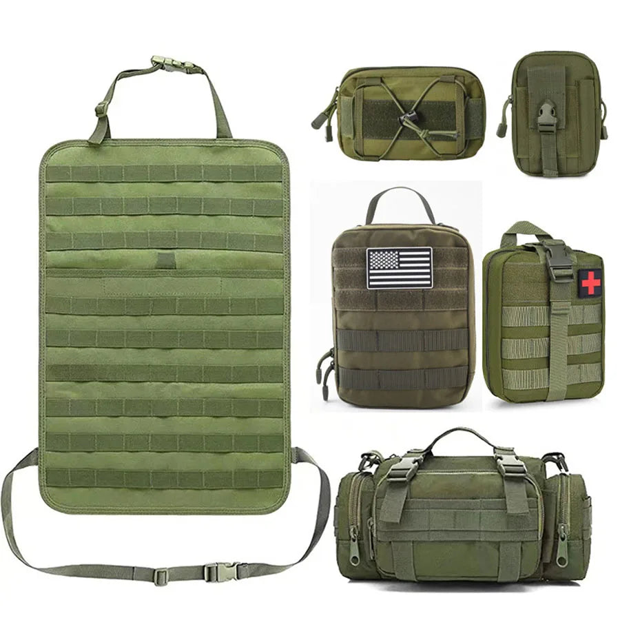 Organisateur de rangement suspendu tactique multifonction de haute qualité, 55x37CM, 600D, 6 pièces en 1, pour siège arrière de voiture