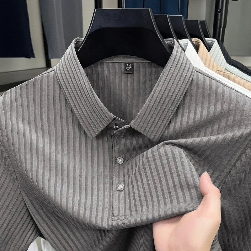 2025 nouveaux hommes décontracté mode rayé à manches courtes col Polo respirant et confortable été polyvalent T-shirt