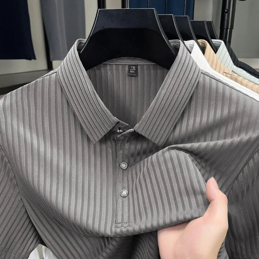 2025 nouveaux hommes décontracté mode rayé à manches courtes col Polo respirant et confortable été polyvalent T-shirt