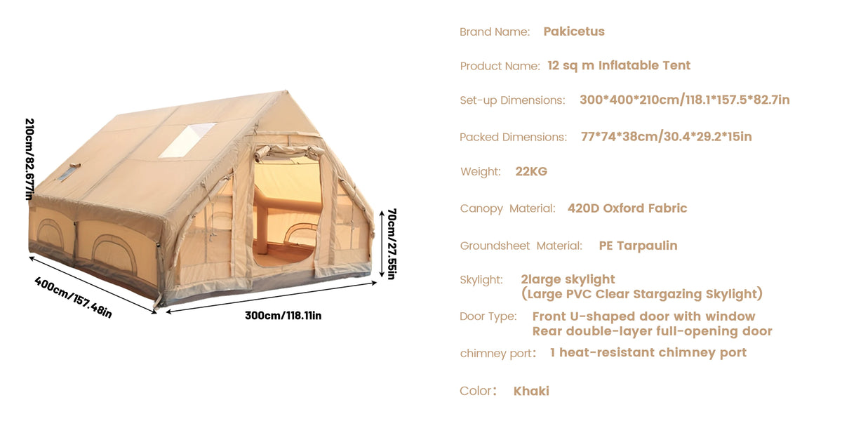 Tente de camping gonflable PAKICETUS pour 4 à 8 personnes avec fenêtres, tente de camping portable résistante à l'eau