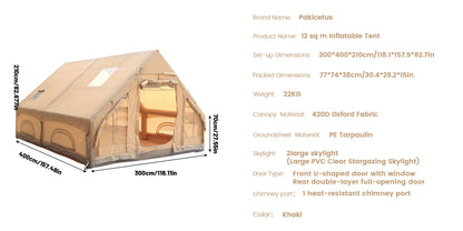 Tente de camping gonflable PAKICETUS pour 4 à 8 personnes avec fenêtres, tente de camping portable résistante à l'eau