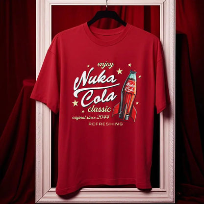 تيشيرت Nuka Cola Fallout للجنسين من القطن الناعم، تي شيرت مضحك، تي شيرت أحمر عتيق 2044، تي شيرت علوي، هدية للمعجبين، ملابس رجالية، هاراجوكو