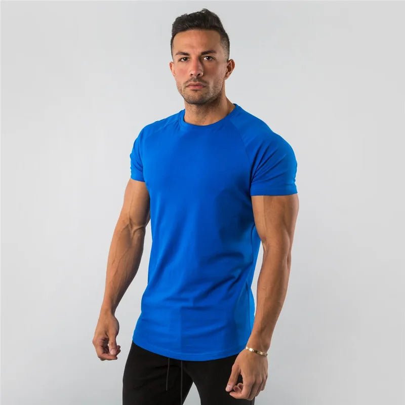 T-shirt hommes décontracté à manches courtes jogging musculaire musculation T-shirt mâle gymnase Fitness hauts T-shirt Streetwear coupe ajustée été T-shirt