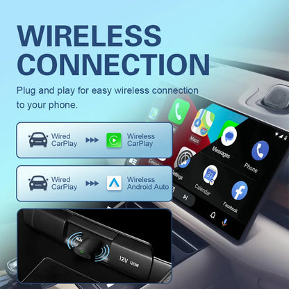 Adaptateur CarPlay Android Auto sans fil BYLITU Mini U8 convertit CarPlay filaire en sans fil Compatible avec la plupart des voitures Plug & Play