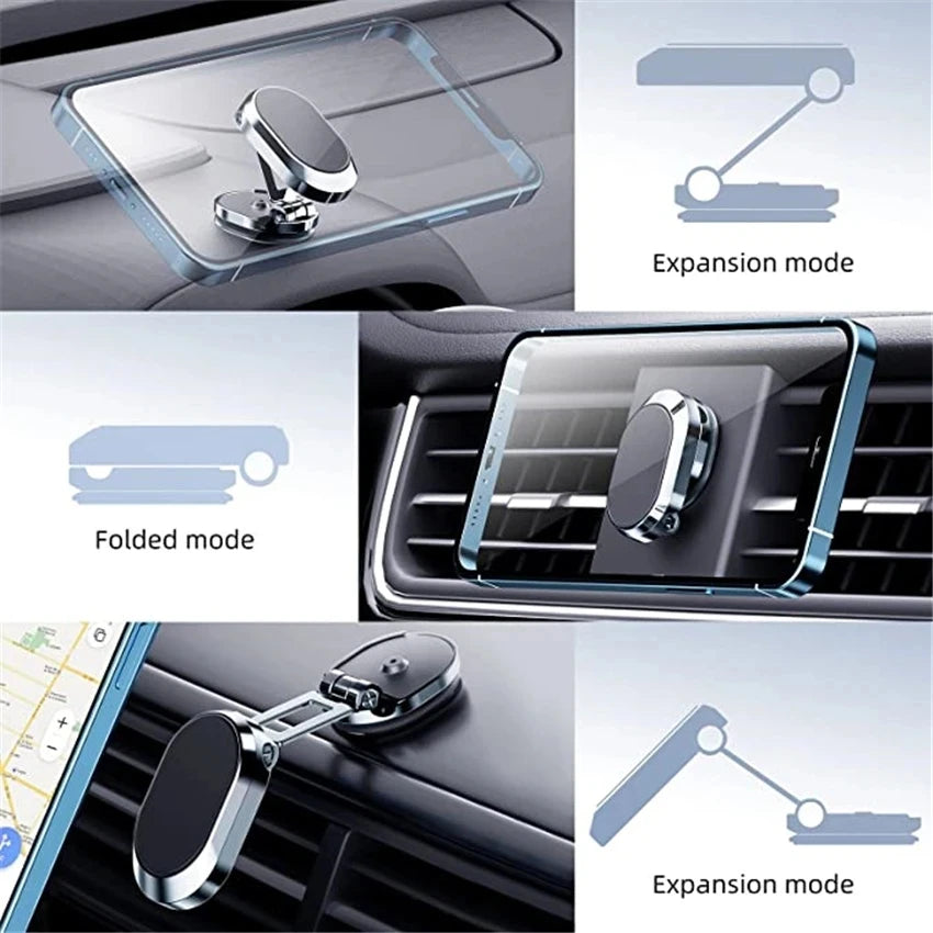 1080 °   Support de téléphone magnétique rotatif pour voiture, aimant pliable, support de téléphone intelligent GPS dans la voiture pour iPhone 16 Xiaomi Huawei