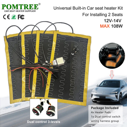 Nouveau Kit de chauffage de siège de voiture intégré adapté aux 1/2 sièges, 12V 2/4 pièces tampons chauffants universels en fil d'alliage 3 niveaux interrupteur chauffant à double commande