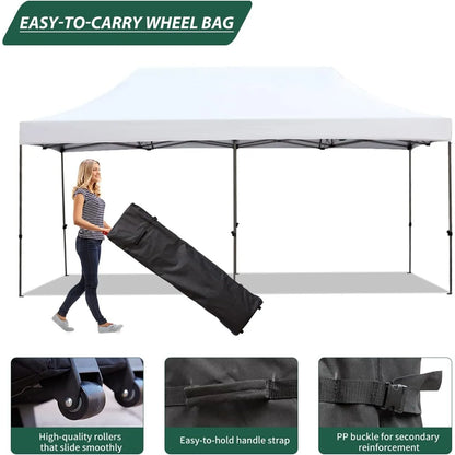 Tente pliante 10' x 20', auvent commercial instantané avec sac de transport, 6 sacs de sable, auvents d'extérieur pour festival, personnalisable