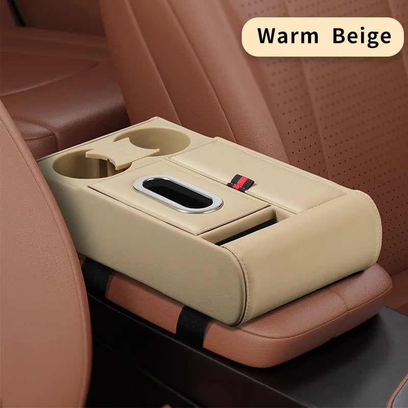 Boîte de rangement d'accoudoir de voiture, coussin de rehaussement, boîte à mouchoirs, support de verre d'eau, boîte de rangement multifonctionnelle pour voiture, coussin d'accoudoir de Console