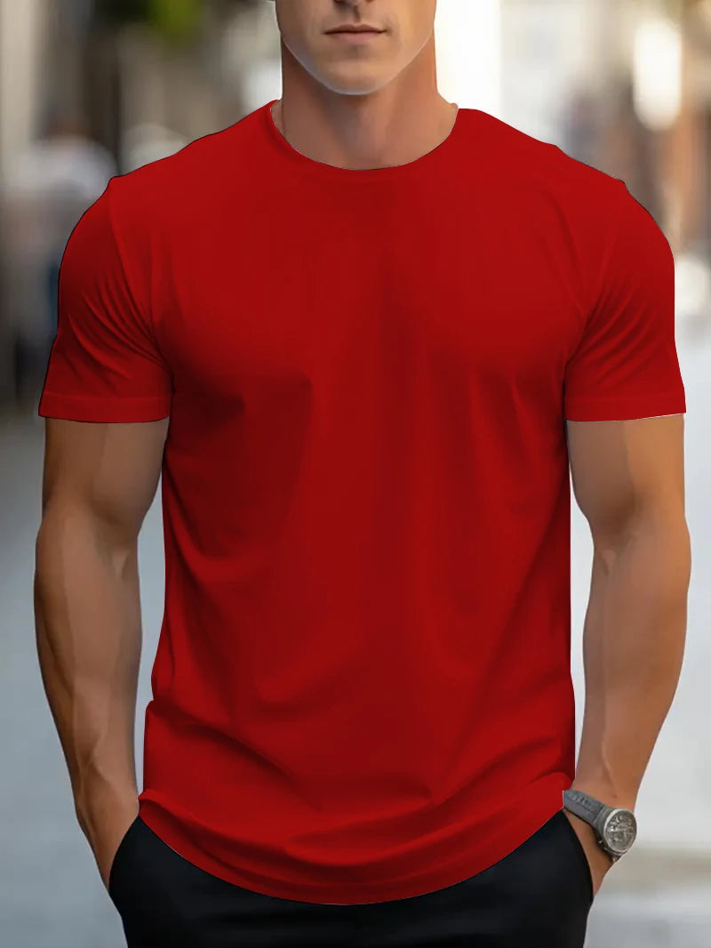 T-shirt d'été à manches courtes et col rond pour hommes, design de couleur unie, à la mode et simple, décontracté, polyvalent au quotidien, tissu doux