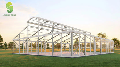 Tente de réception de luxe commerciale en aluminium et verre pour événements extérieurs, chapiteau, atrium, pour 200 à 500 personnes