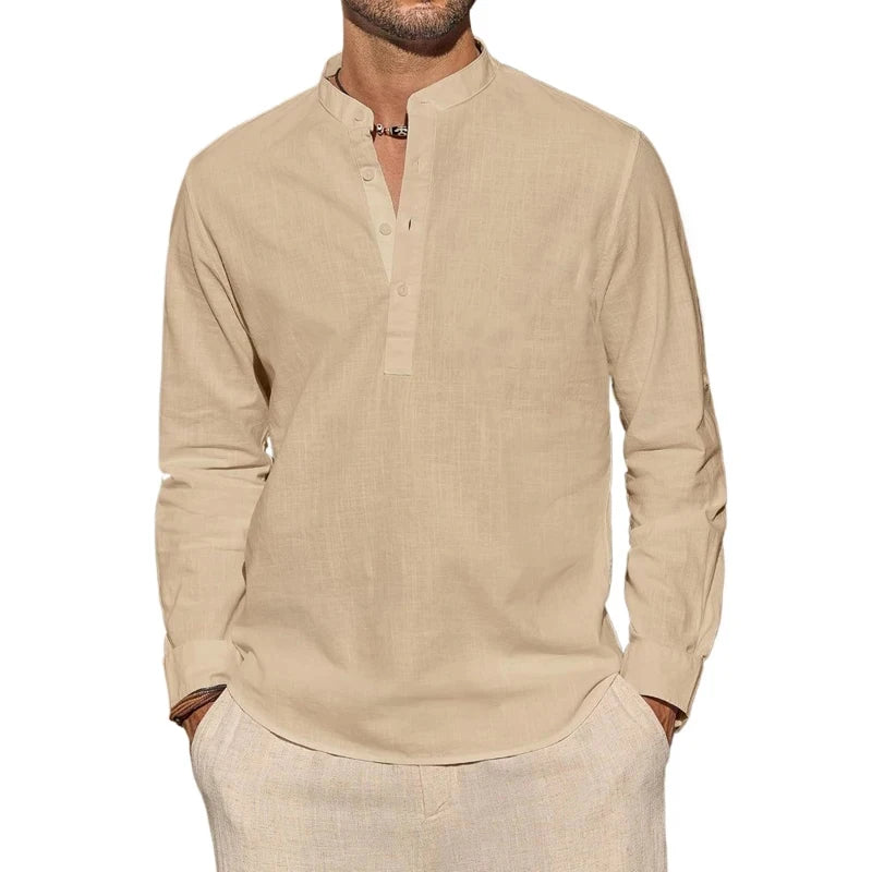 Henley – chemises en coton pour hommes, T-Shirts décontractés, légers, à manches longues, chemises de plage, vacances hawaïennes, nouvelle collection