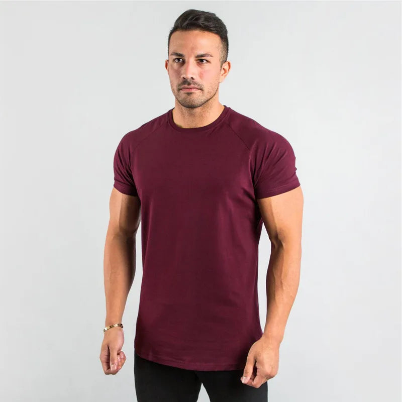 T-shirt hommes décontracté à manches courtes jogging musculaire musculation T-shirt mâle gymnase Fitness hauts T-shirt Streetwear coupe ajustée été T-shirt