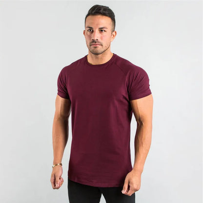 T-shirt hommes décontracté à manches courtes jogging musculaire musculation T-shirt mâle gymnase Fitness hauts T-shirt Streetwear coupe ajustée été T-shirt