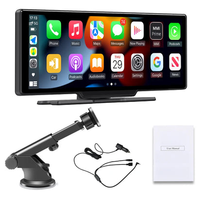 Écran Carplay 10.26 pouces pour voiture, CarPlay sans fil et Android Auto, lecteur vidéo multimédia universel pour autoradio, lecteur de voiture BT AUX FM