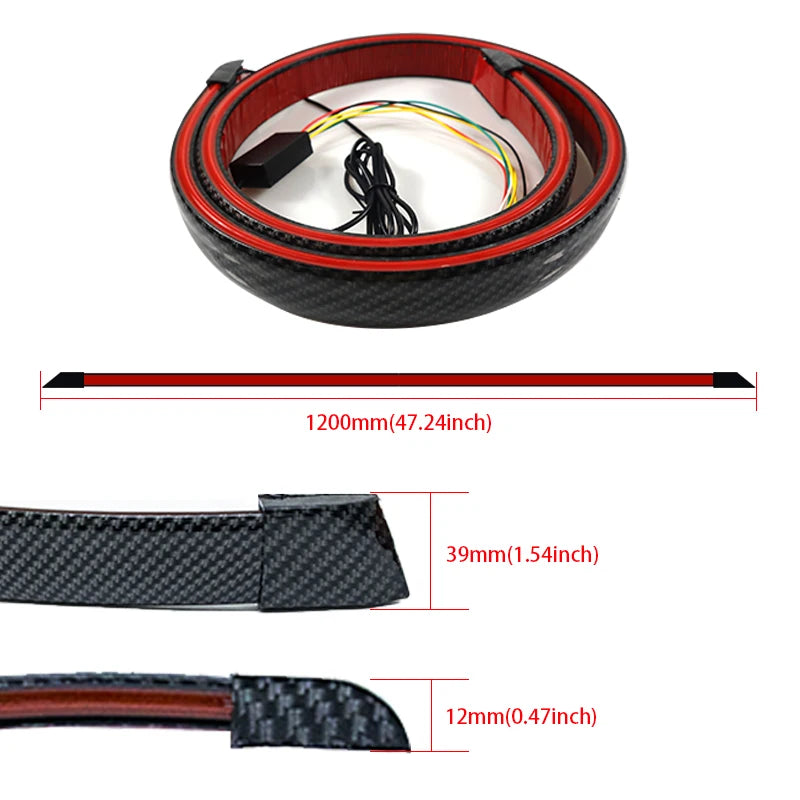 SEAMETAL 120cm Led Spoiler lumière universelle en Fiber de carbone voiture becquet arrière lampe à flux la troisième feu Stop feux de signalisation d'arrêt 12V