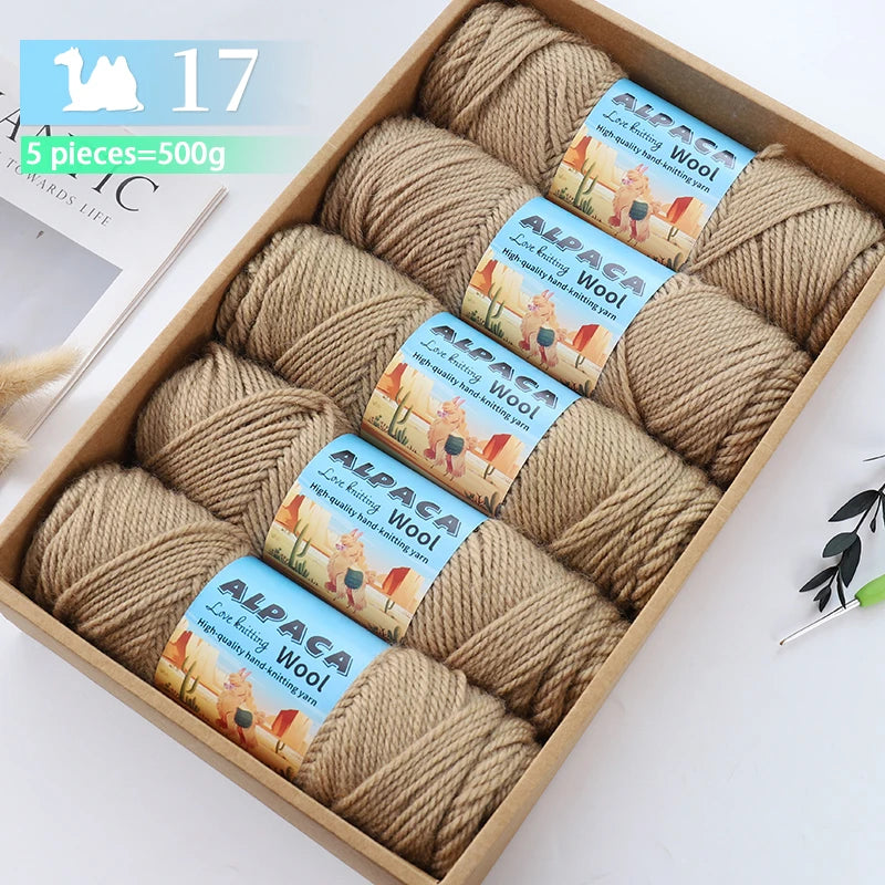 500g contient 5 écheveaux de fil de laine d'alpaga épais, 245 aiguilles, fil à tricoter, fil de matériel de bricolage pour pulls à tricoter, fil pour la fabrication de pulls en laine, grands manteaux, châles, chapeaux,