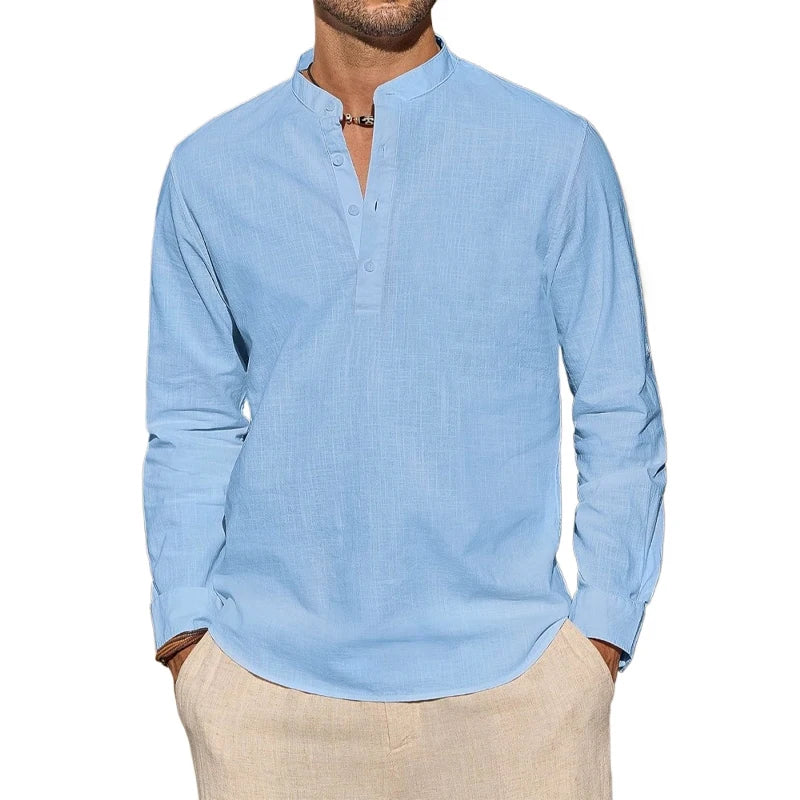 Henley – chemises en coton pour hommes, T-Shirts décontractés, légers, à manches longues, chemises de plage, vacances hawaïennes, nouvelle collection