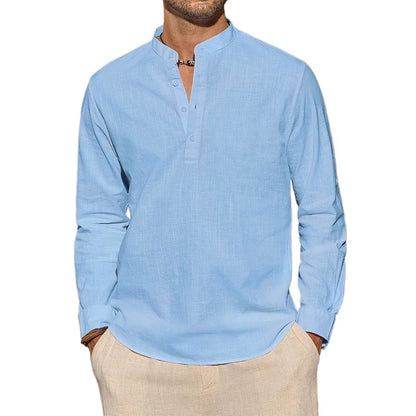 Henley – chemises en coton pour hommes, T-Shirts décontractés, légers, à manches longues, chemises de plage, vacances hawaïennes, nouvelle collection