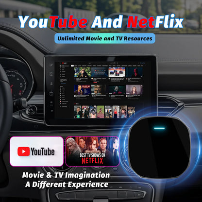 Adaptateur sans fil Android Auto Apple CarPlay double WiFi Plug And Play, boîtier intelligent AI avec Youtube Netflix IPTV TikTok, 2026