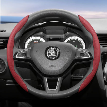 مناسب لـ Skoda غطاء عجلة قيادة من الجلد المسامي بتصميم مقطع سريع التحرير، مضاد للانزلاق ومتين، لسيارات Octavia Rapid Kodiaq Karoq Fabia Superb Kamiq Citigo Scala Combi Kylaq Kushag Slavia Black