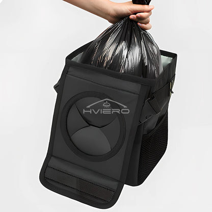 Poubelle avec Couvercle et Poches de Rangement pour Voiture, Étanche, Polyvalente, Noire, 100% Fuite