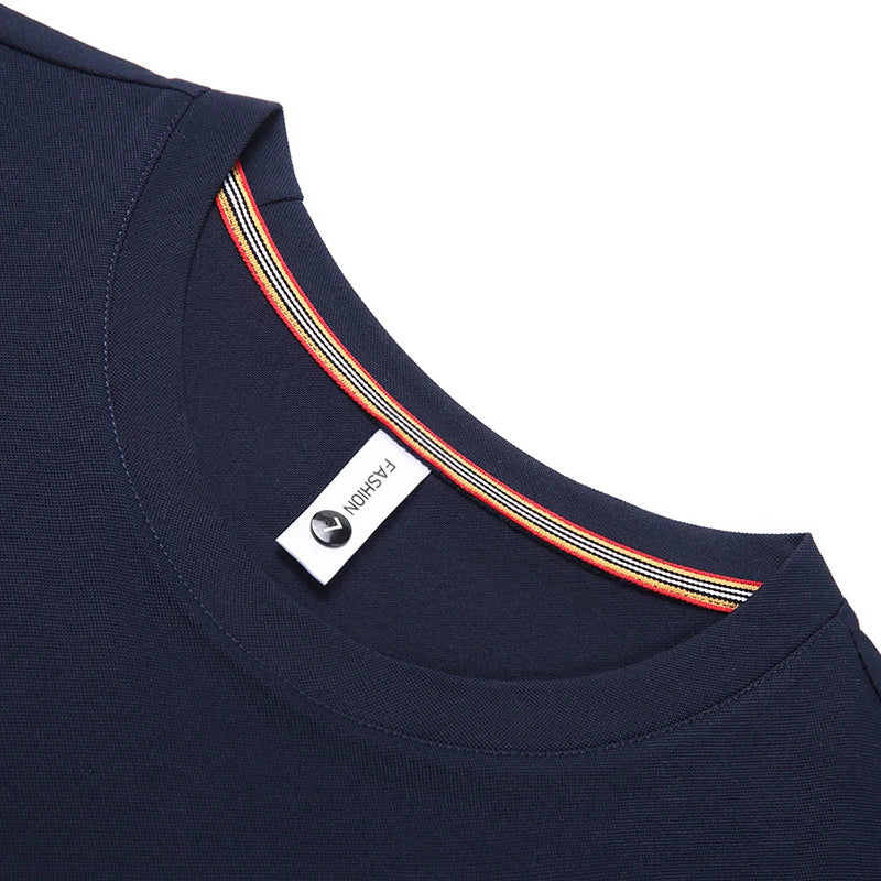 T-shirt à Manches Courtes pour Homme, Col Rond, Solide, avec Poignets Brodés, à la Mode, Confortable, Respirant et artificiel astique