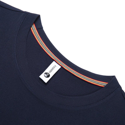 T-shirt à Manches Courtes pour Homme, Col Rond, Solide, avec Poignets Brodés, à la Mode, Confortable, Respirant et artificiel astique